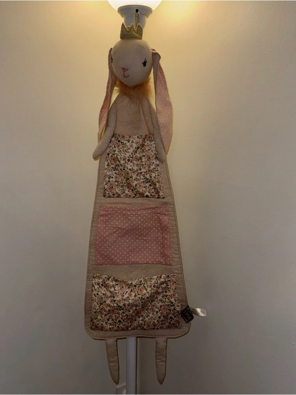 Mon Ami Girl’s Princess Bunny Cream Pink 41” Floral Fabric Hanging Organizer
